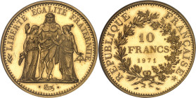 FRANCE
Ve République (1958 à nos jours). Piéfort de 10 francs Hercule, Flan bruni (PROOF) 1971, Paris.PCGS SP62 (46467918).
Av. LIBERTÉ ÉGALITÉ FRATER...