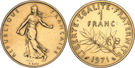 FRANCE
Ve République (1958 à nos jours). Piéfort de 1 franc Semeuse en Or, Frappe spéciale (SP) 1971, Paris.PCGS SP66 (45272292).
Av. REPUBLIQUE FRANÇ...