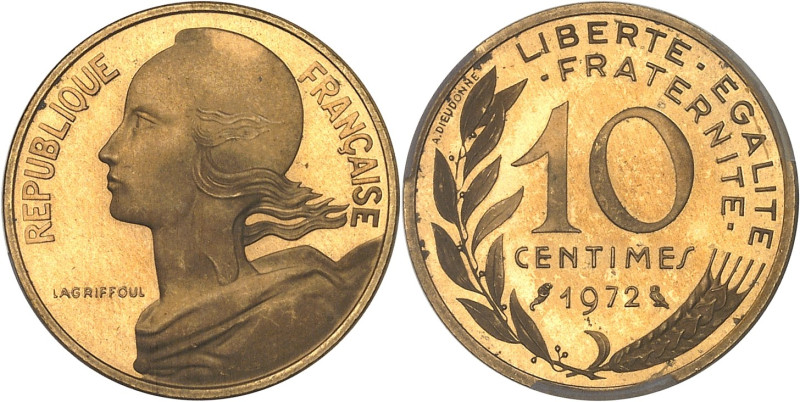 FRANCE
Ve République (1958 à nos jours). Piéfort de 10 centimes Marianne, Frappe...