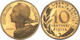 FRANCE
Ve République (1958 à nos jours). Piéfort de 10 centimes Marianne, Frappe spéciale (SP) 1972, Paris.PCGS SP67 (45272294).
Av. RÉPUBLIQUE FRANÇA...