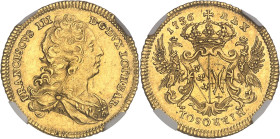 FRANCE / FÉODALES
Lorraine (duché de), François III (1729-1737). Demi-françois d’Or ou ducat 1736, Vienne ou Nancy ?NGC AU 58 (2125766-026).
Av. FRANC...