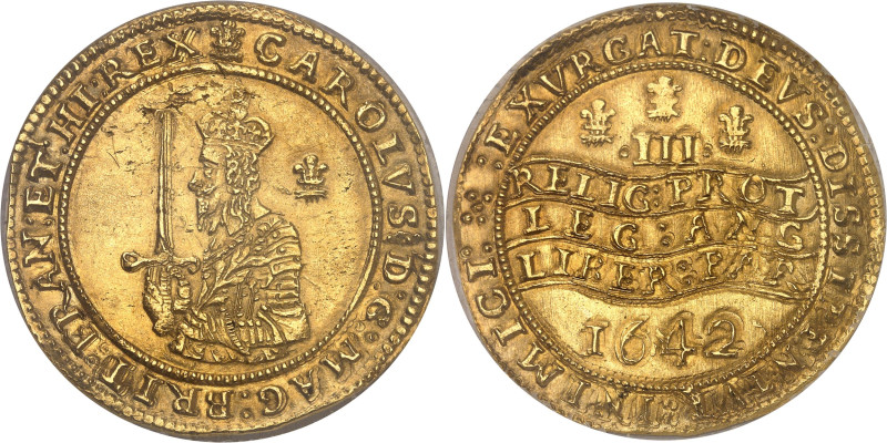 GRANDE-BRETAGNE
Charles Ier (1625-1649). Triple unité 1642, Oxford.NGC MS 61 (46...