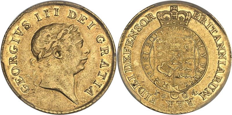 GRANDE-BRETAGNE
Georges III (1760-1820). Demi-guinée, 7e tête 1804, Londres.PCGS...