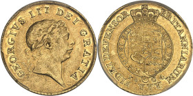 GRANDE-BRETAGNE
Georges III (1760-1820). Demi-guinée, 7e tête 1804, Londres.PCGS AU53 (84348082).
Av. GEORGIVS III DEI GRATIA. Buste aux cheveux court...
