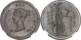 GRANDE-BRETAGNE
Victoria (1837-1901). Essai de la couronne (crown) par Bonomi, en bronze, coins non terminés et tranche lisse 1837 [1893], Londres (Pi...