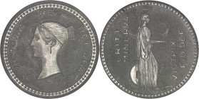 GRANDE-BRETAGNE
Victoria (1837-1901). Essai de la couronne (crown) par Bonomi, en métal blanc, tranche striée 1837 [1893], Londres (Pinches).NGC MS 63...