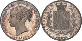 GRANDE-BRETAGNE
Victoria (1837-1901). Demi-couronne (Half crown), frappe médaille, Flan bruni (PROOF) 1839, Londres.NGC PF 64 CAMEO (6632268-015).
Av....