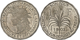 GUADELOUPE
IIIe République (1870-1940). Piéfort de 1 franc 1903, Paris.NGC MS 64 (6635775-021).
Av. RÉPUBLIQUE FRANÇAISE/ GUADELOUPE ET DÉPENDANCES....