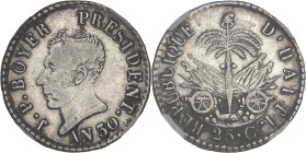HAÏTI
République, Jean-Pierre Boyer, président et chef suprême (1818-1843). 25 centimes An 30 (1833).NGC VF DETAILS CLEANED (6631356-005).
Av. J. P. B...