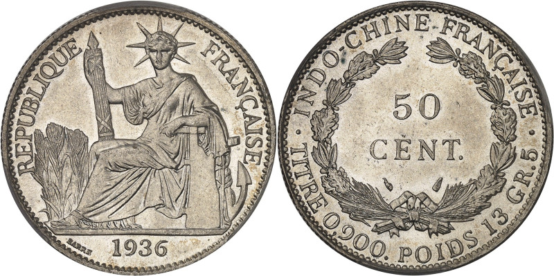 INDOCHINE
IIIe République (1870-1940). 50 centimes 1936, Paris.PCGS MS66 (389067...