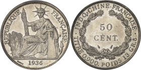 INDOCHINE
IIIe République (1870-1940). 50 centimes 1936, Paris.PCGS MS66 (38906747).
Av. REPUBLIQUE FRANÇAISE. La République rayonnante, assise à gauc...