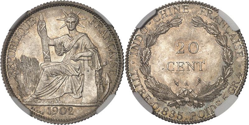 INDOCHINE
IIIe République (1870-1940). 20 centimes 1902, Paris.NGC MS 66+ (66307...