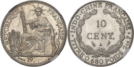 INDOCHINE
IIIe République (1870-1940). Essai de 10 centimes, date incomplète, poids normal et frappe monnaie 19-- (1920), A, Paris.NGC MS 66 (6631355-...