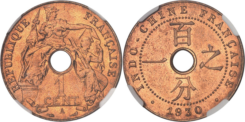 INDOCHINE
IIIe République (1870-1940). 1 cent 1930, A, Paris.NGC MS 65+ RD (6630...