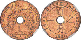 INDOCHINE
IIIe République (1870-1940). 1 cent 1930, A, Paris.NGC MS 65+ RD (6630744-005).
Av. REPUBLIQUE FRANÇAISE. Autour du trou central, la Républi...