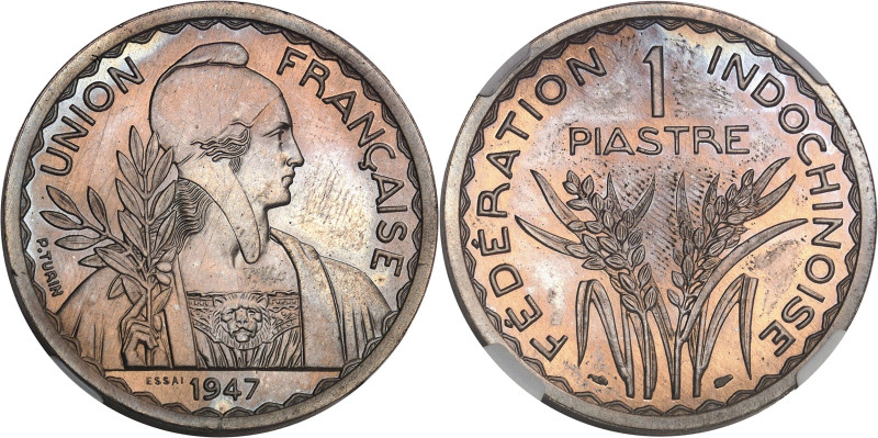 INDOCHINE
IVe République (1947-1958). Essai-piéfort de 1 piastre, Frappe spécial...