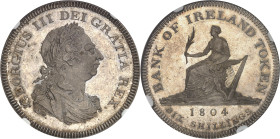 IRLANDE
Georges III (1760-1820). Six shillings token, Banque d’Irlande, Flan bruni (PROOF) 1804, Soho.NGC PF 66 (5846712-001).
Av. GEORGIUS III DEI GR...