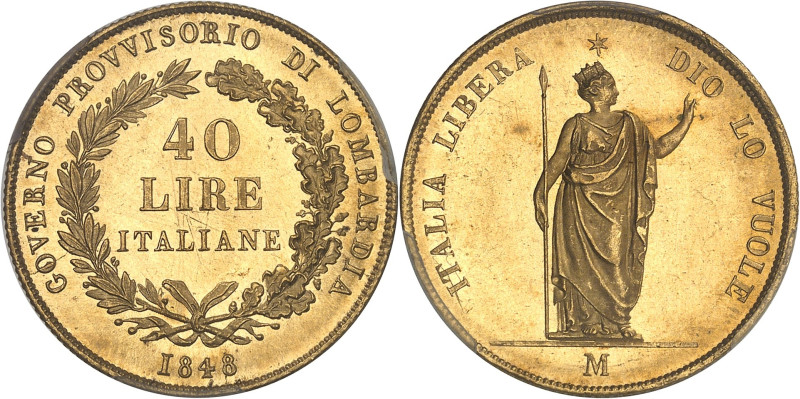 ITALIE
Lombardie, Gouvernement provisoire de (1848). 40 lire 1848, M, Milan.PCGS...