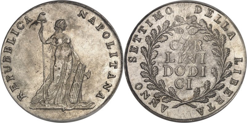 ITALIE
Naples, république parthénopéenne (1799). 12 carlini 1799, Naples.PCGS MS...