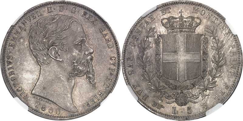 ITALIE
Savoie-Sardaigne, Victor-Emmanuel II (1849-1861). 5 lire 1860, Tête d’aig...