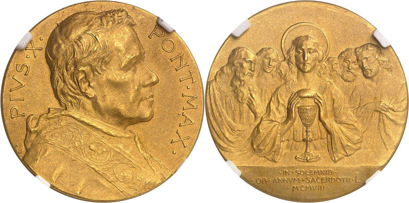 ITALIE
Vatican, Pie X (1903-1914). Médaille d’Or, 50e anniversaire de prêtrise, ...