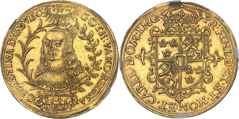 LETTONIE
Christina (1632 - 1654). 2 ducats 1646, Riga.NGC UNC DETAILS OBV DAMAGE...