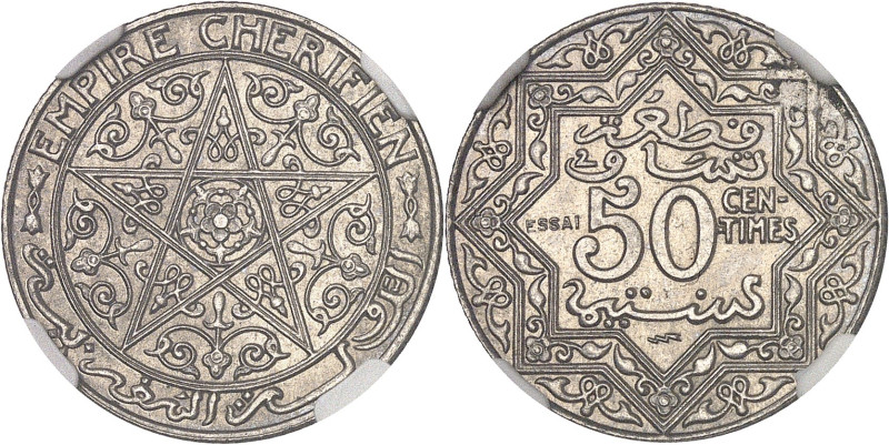 MAROC
Moulay Yussef (1912-1927). Essai de 50 centimes ND (AH 1340 = 1921), éclai...