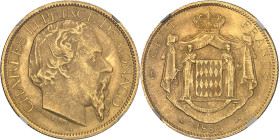 MONACO
Charles III (1853-1889). 100 (Cent) francs 1886, A, Paris.NGC MS 65 (6633193-127).
Av. CHARLES III PRINCE DE MONACO. Tête nue à droite, au-dess...