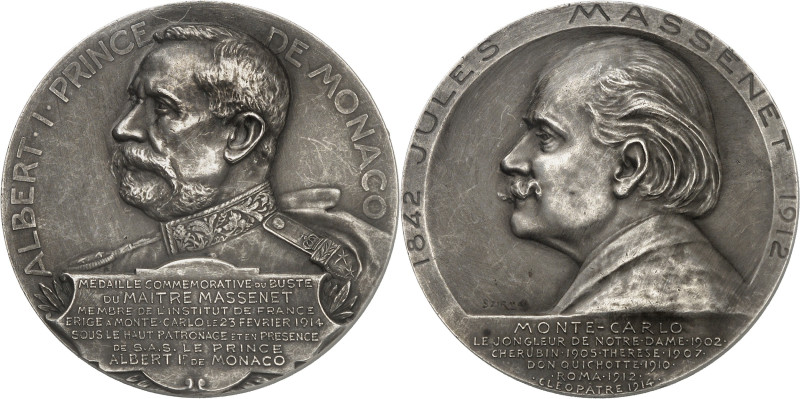 MONACO
Albert Ier (1889-1922). Médaille, buste de Massenet érigé à Monte-Carlo ...