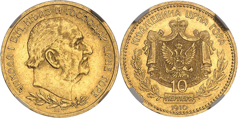 MONTÉNÉGRO
Nicolas Ier (1910-1918). 10 perpera, tête nue 1910, Vienne.NGC MS 61 ...