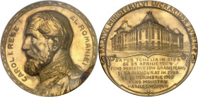 ROUMANIE
Charles Ier de Roumanie (1866-1914). Médaille d’Or, inauguration du nouveau bâtiment du Ministère des travaux publics, par J. Resch 1910, Buc...
