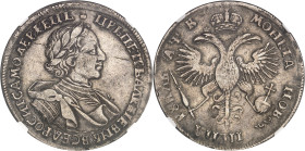 RUSSIE
Pierre Ier le Grand (1689-1725). Rouble ND (1720) OK, Kadashevsky.NGC XF 40 (6453664-016).
Av. (à 12 h) (couronnelle) Légende en cyrillique. Bu...