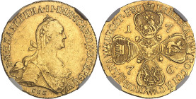 RUSSIE
Catherine II (1762-1796). 10 roubles 1776, СПБ, Saint-Pétersbourg.NGC XF 45 (6633790-021).
Av. Légende en cyrillique. Buste couronné à droite, ...