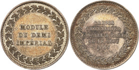 RUSSIE
Nicolas Ier (1825-1855). Essai de frappe du demi impérial, le 15 août 1845 à Paris par Thonnelier 1845, Paris.
Av. Dans une couronne sans fin d...