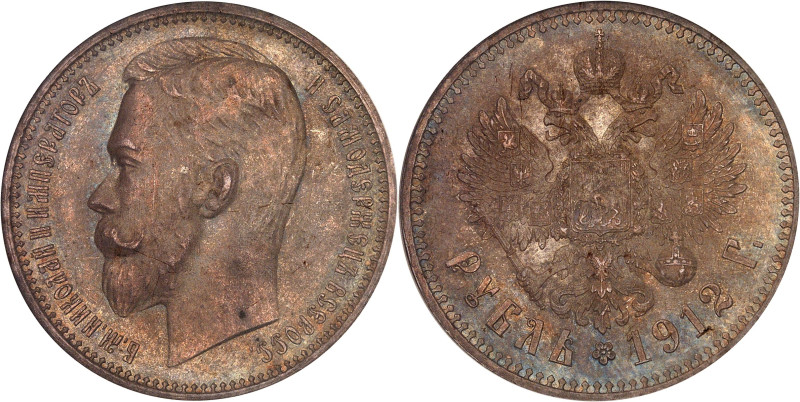 RUSSIE
Nicolas II (1894-1917). Rouble 1912 ЭБ, Saint-Pétersbourg.NGC MS 64 (1914...