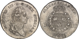 SUÈDE
Gustave III (1771-1792). Riksdaler (3 daler Silvermynt) 1782 OL, Stockholm.NGC MS 61 (6453664-019).
Av. GUSTAVUS III. D. G. REX SVECIAE. Tête nu...