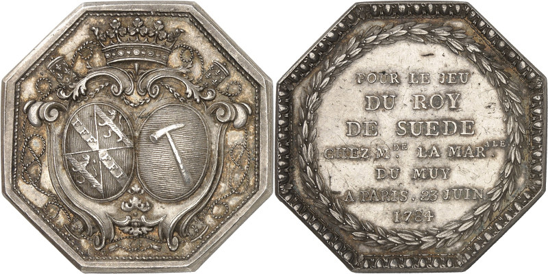 SUÈDE
Gustave III (1771-1792). Jeton de jeu, pour le roi de Suède chez la Maréch...
