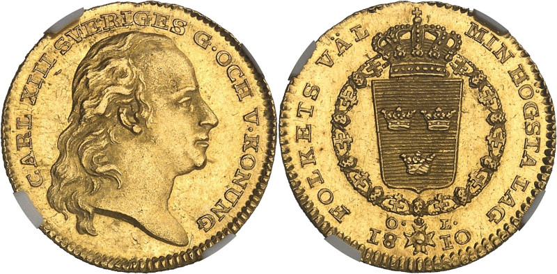 SUÈDE
Charles XIII (1809-1818). Ducat 1810 OL, Stockholm.NGC MS 63 (6453663-009)...