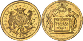 SUISSE
Berne (canton de). 10 ducats, aspect Flan bruni (PROOFLIKE) SD (1700-1710) DB, Berne.PCGS MS63PL (42218497).
Av. * MONETA REIPVBLICÆ BERNENSIS....