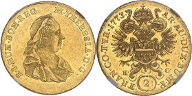 TRANSYLVANIE
Marie-Thérèse (1740-1780). 2 ducats 1773 HG, Karlsbourg (Alba Iulia).NGC AU 58 (6633193-136).
Av. M. THERESIA. D. G. R. I. HUN. BOH. REG....