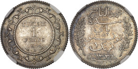 TUNISIE
Mohamed el-Naceur, Bey (1906-1922). 1 franc 1919 - AH 1338, A, Paris.NGC MS65+ (6631356-028).
Av. Dans un encadrement fleuronné : TUNISIE 1 FR...