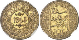 TUNISIE
Mohamed el-Moncef, Bey (1942-1943). Essai (sans ESSAI) au module de 100 francs Or, en bronze, frappe médaille 1943 - AH 1362, Paris.NGC MS 63 ...