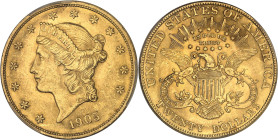 USA
République fédérale des États-Unis d’Amérique (1776-à nos jours). 20 dollars Liberty 1905, Philadelphie.PCGS MS62 (45584075).
Av. Dans une bordure...