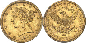 USA
République fédérale des États-Unis d’Amérique (1776-à nos jours). 5 dollars Liberty 1891, CC, Carson City.PCGS MS63+ (44798032).
Av. Dans une bord...