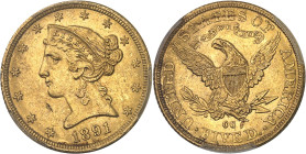 USA
République fédérale des États-Unis d’Amérique (1776-à nos jours). 5 dollars Liberty 1891, CC, Carson City.PCGS MS62 (44798033).
Av. Dans une bordu...