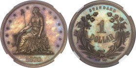 USA
République fédérale des États-Unis d’Amérique (1776-à nos jours). Essai de 1 dollar standard à la Liberté assise, Flan bruni (PROOF) 1870, Philade...