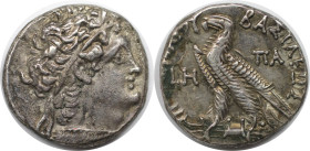Griechische Münzen. AEGYPTUS. Ptolemaios IX. (116-107 v. Chr). AR Tetradrachme, Jahr 8 (= 110/109 v. Chr.), Alexandria (13,76 g. 25 mm). Vs.: Kopf Pto...