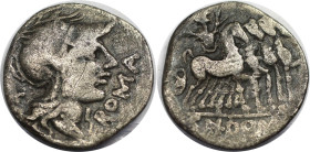 Römische Münzen, MÜNZEN DER RÖMISCHEN REPUBLIK. Denar 116-115 v. Chr., Rom. (3,47 g. 19,5 mm) Vs.: ROMA / X, Behelmter Roma-Kopf r. Rs.: CN·DOMI, Jupi...