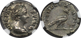 Römische Münzen, MÜNZEN DER RÖMISCHEN KAISERZEIT. Diva Faustina Senior (Ehefrau von Antoninus Pius). AR Denar ca. 146-161 n. Chr., Rom. Vs.: Drapierte...