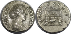 Römische Münzen, MÜNZEN DER RÖMISCHEN KAISERZEIT. Faustina Minor (147-176 n. Chr.). Denarius 176-180 n. Chr., Roma. Posthum. (2,84 g. 18 mm) Vs.: Büst...